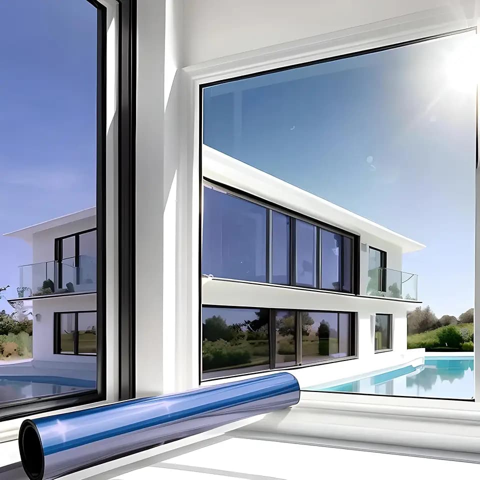 MARAPON ® Fensterfolie selbstklebend inkl. eBook mit Profitipps - Sichtschutzfolie Fenster mit Anti-UV - Milchglasfolie - Milchfolie (Spiegelfolie Blau, 0.90 x 2 m)