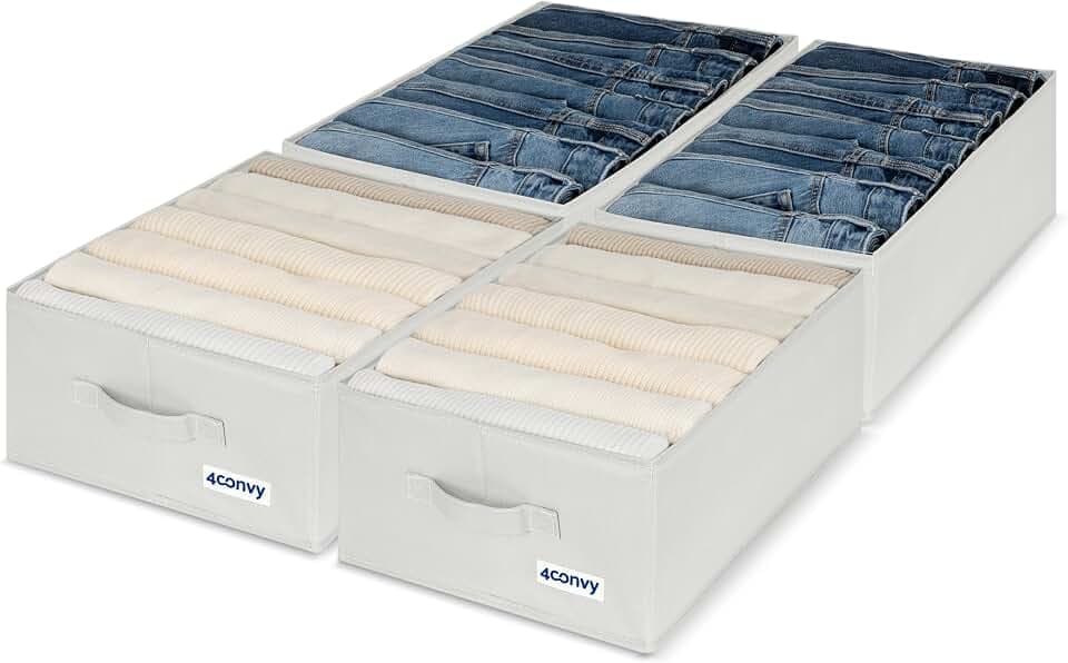 4CONVY Hosen Organizer Kleiderschrank XXL - Schrankorganizer - Schubladen Organizer - Aufbewahrungsboxen mit 7 Fächern - faltbares Ordnungssystem zur Aufbewahrung im Kleiderschrank - 4 Stück