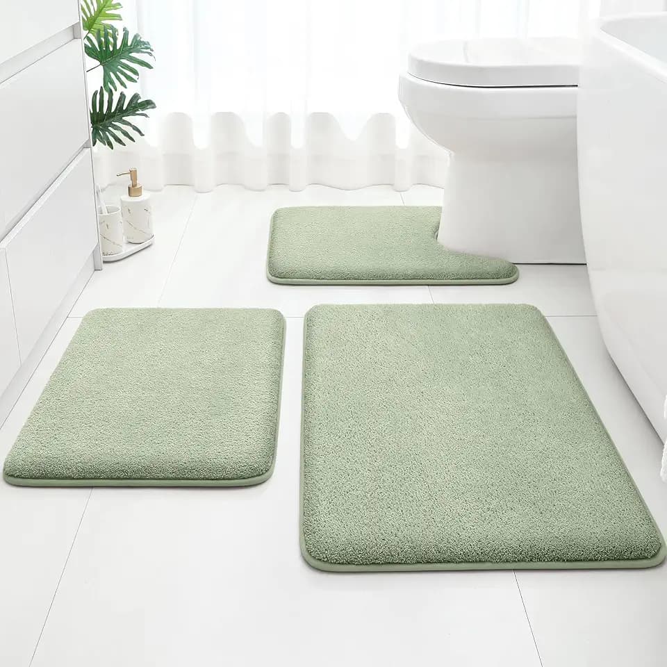 HOMEIDEAS Bathroom Rugs Sets 3 Piece, Absorbent Bath Mat, Sage Green