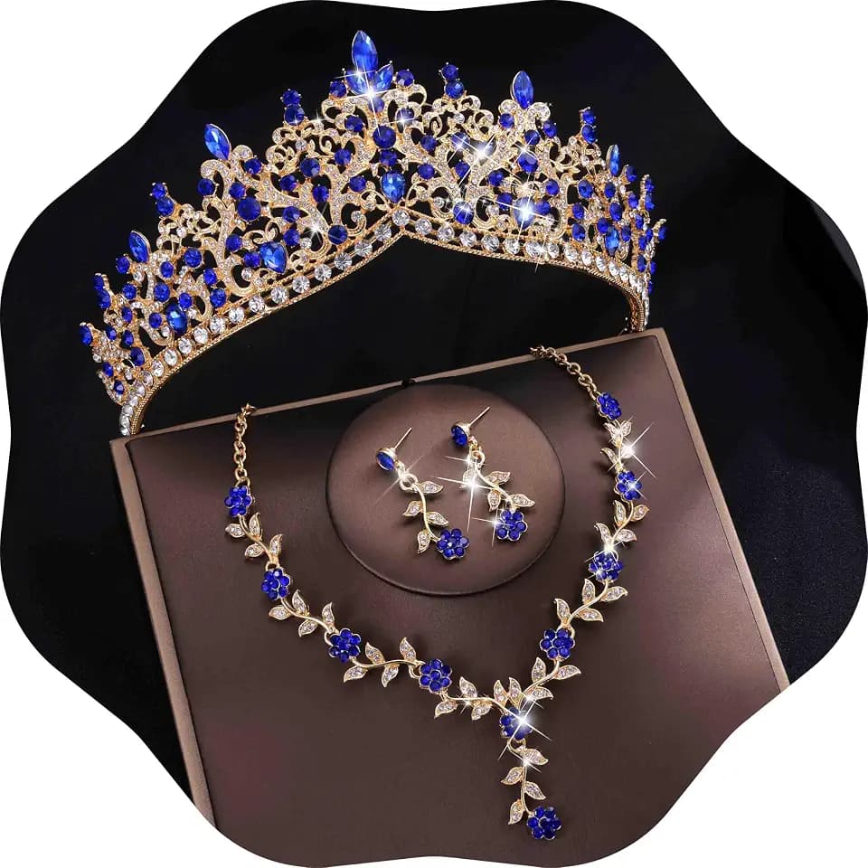 Kamirola Tiaras and Crowns for Women,3-pack Tiaras Earrings Necklace, Crystal Bridal Jewelry Set, Costume Party Halloween Prom Pageant Jewelry for Women(TR46)