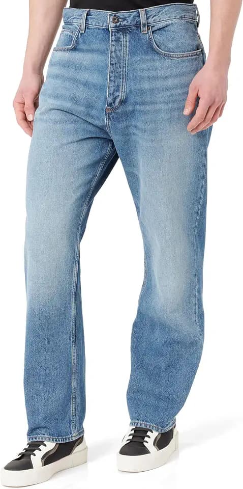 HUGO Herren Nate Baggy-Fit Jeans aus schwarzem Stone-Washed-Denim