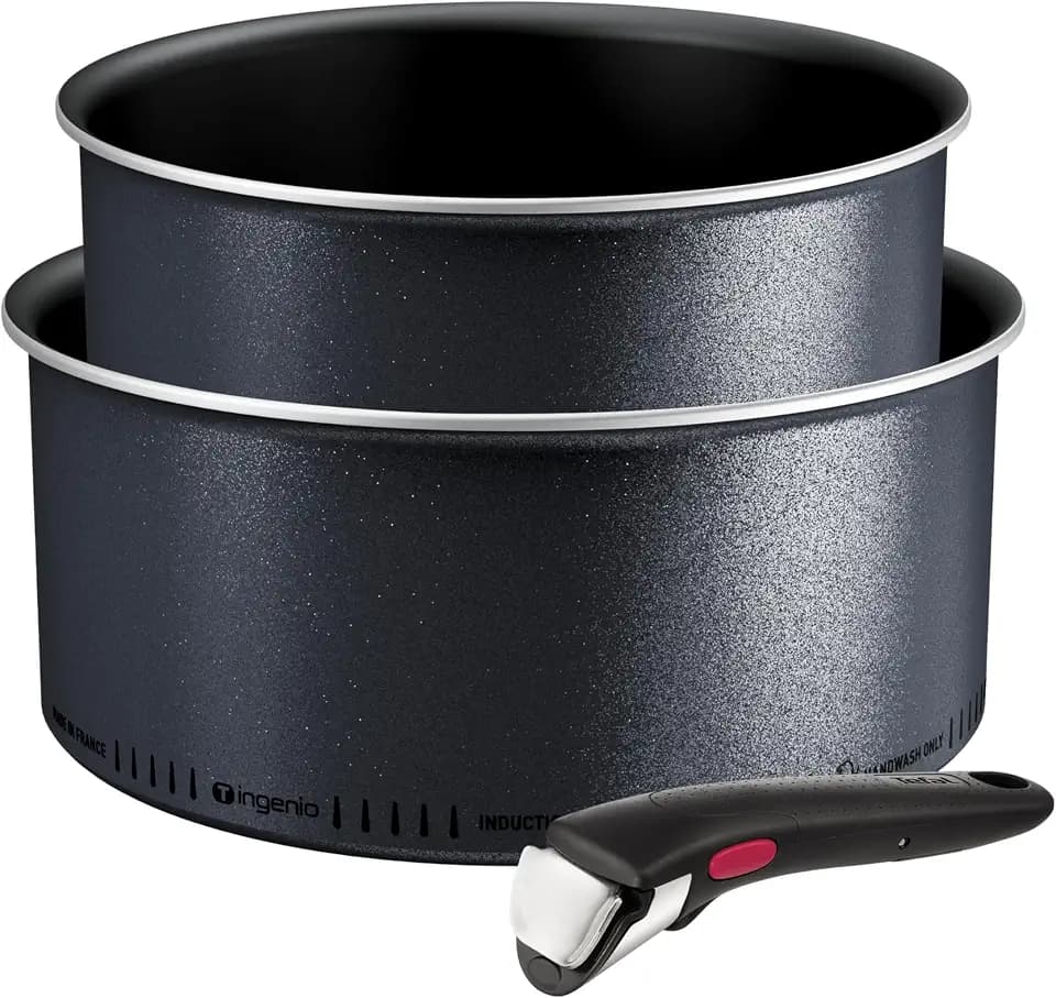 Tefal Ingenio Enjoy L7239302 Stieltopf-Set, leicht, Technologie Light Tech, abnehmbarer Griff, Titanbeschichtung, 3-teilig