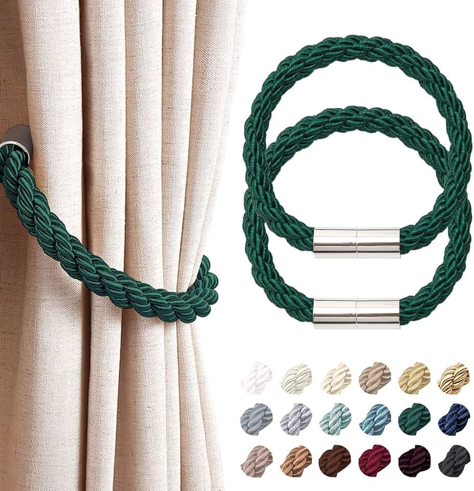 Pretty Jolly 2 Stück starke magnetische VorhangRaffhalter moderner einfacher Stil DrapierRaffhalter praktische dekorative Webart Seil Vorhang Halter für dünne oder dicke Fenster Zuhause & Büro (grün)