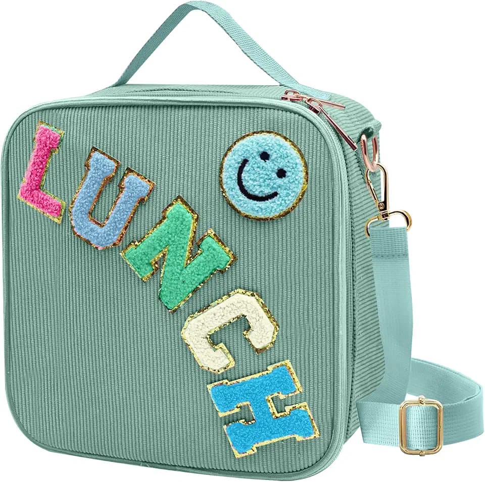 Insulated Lunch Bag With Adjustable Shoulder Strap, Corduroy Lunch Box