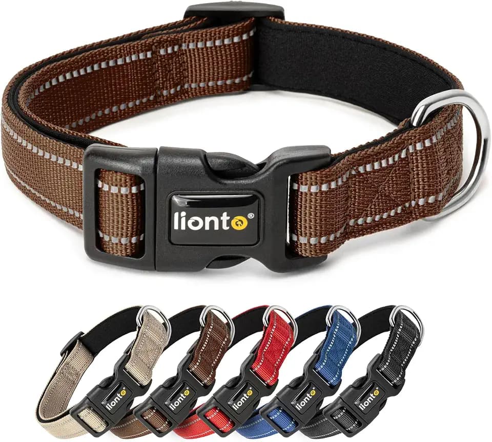 lionto Hundehalsband, 360° Reflektierend, Gepolstert, Größe XL, Braun