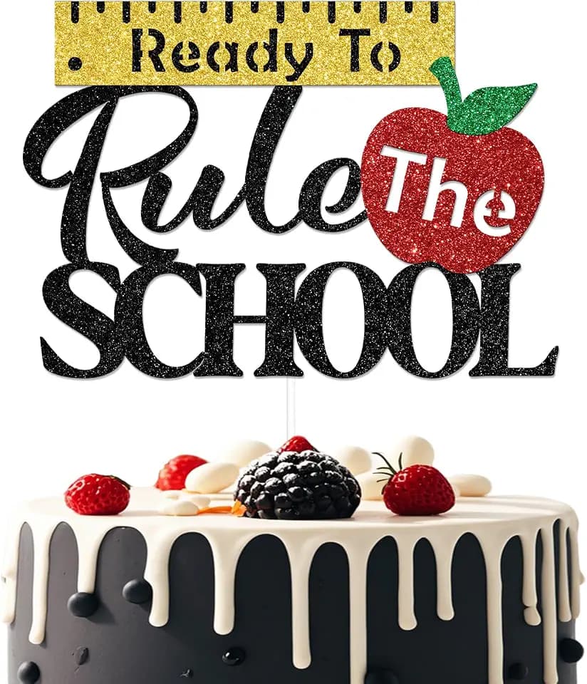 LANKBACK Ready to Rule the School Cake Topper Welcome Back to School Decorations Here's to A Bright School Year Party Decorations Black
