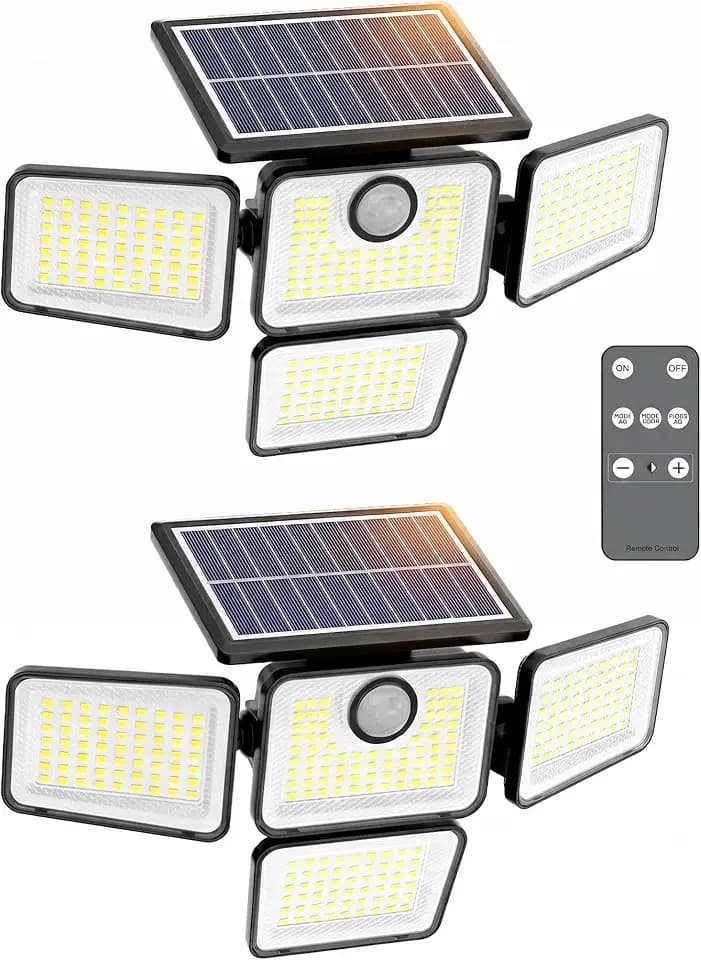 6000LM Solar Flood Lights Outdoor with Motion Sensor, 4 Heads