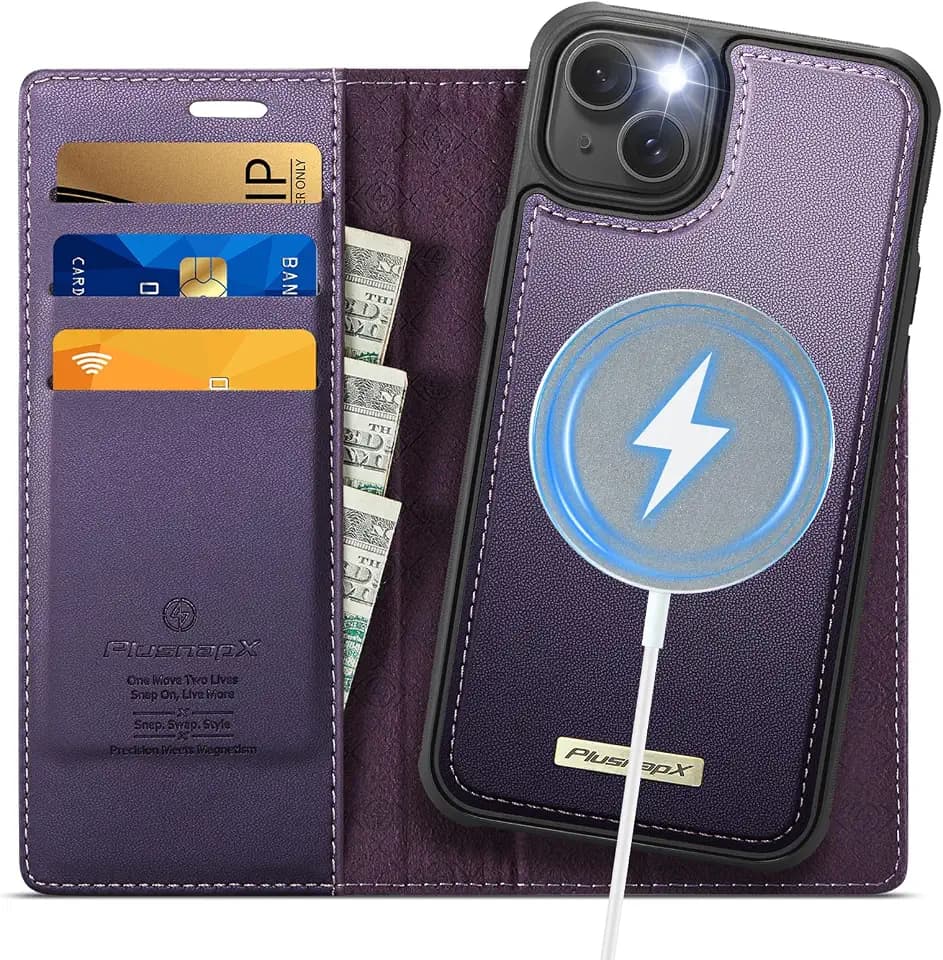 for iPhone 15 2-in-1 Detachable Wallet Phone Case, Purple