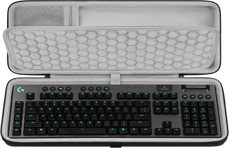Geekria Full Size Keyboard Hard Shell Case, Compatible with Logitech G915 / G915 X, Travel Carrying Bag for 108-Key Computer Keyboard (Dark Gray)