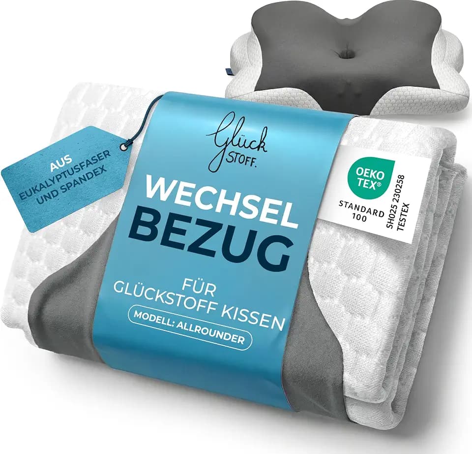 Glückstoff® Kissenbezug für ergonomisches Kissen [Kühl- und Wärmewirkung] aus Eukalyptusfaser (Lyocell) und Spandex | Ersatzbezug | Grau | Version: Allrounder