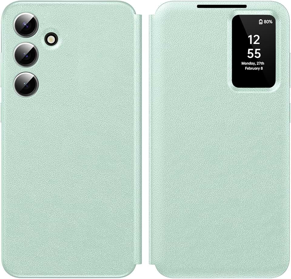 for Samsung Galaxy A56 Case with Smart Small Screen View, S-View Wallet Phone Case, for Samsung A56 Case Smart Window Cover, Smart Flip Leather Protective Cover for Samsung A56 5G Cases Green