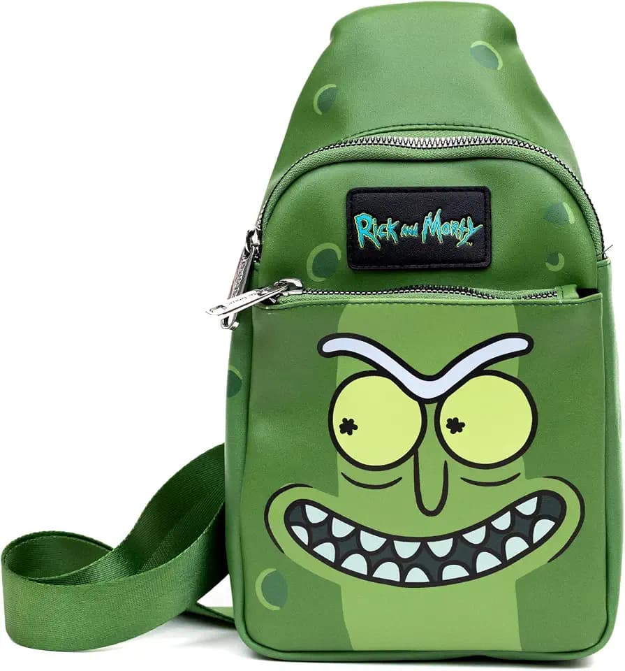 Rick and Morty Vegan Leather Crossbody Sling Bag with Adjustable Straps