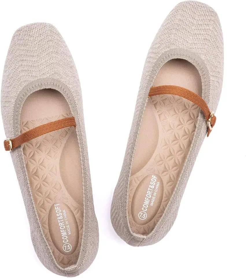 Frank Mully Mary Jane Women Flat Shoes Slip on Square-Toe Washable Shoes Comfortable for Dressy and Work with Ankle Strap
