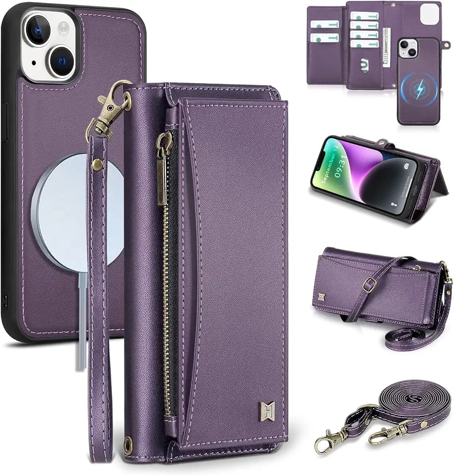 Wallet Case for iPhone 14,RFID Blocking,Crossbody,Purple