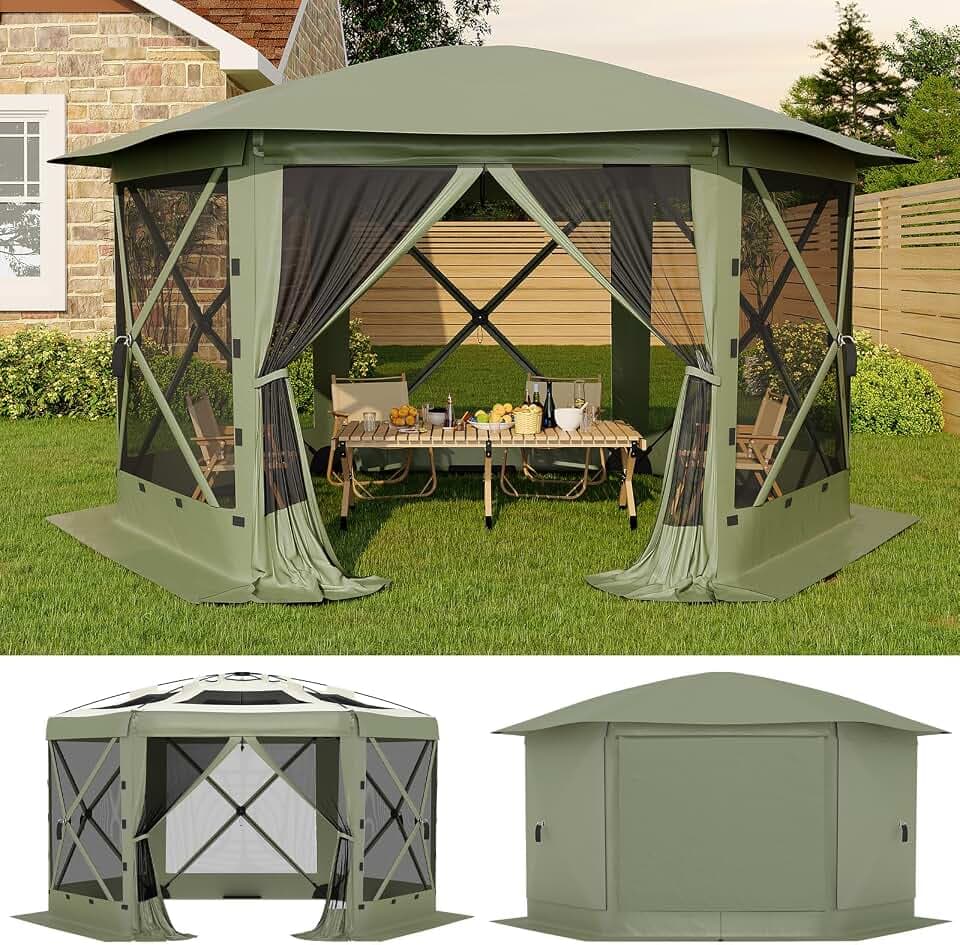 13FT Pop-Up Gazebo Tent with Mesh Netting, Removable Top & Wind Cloths