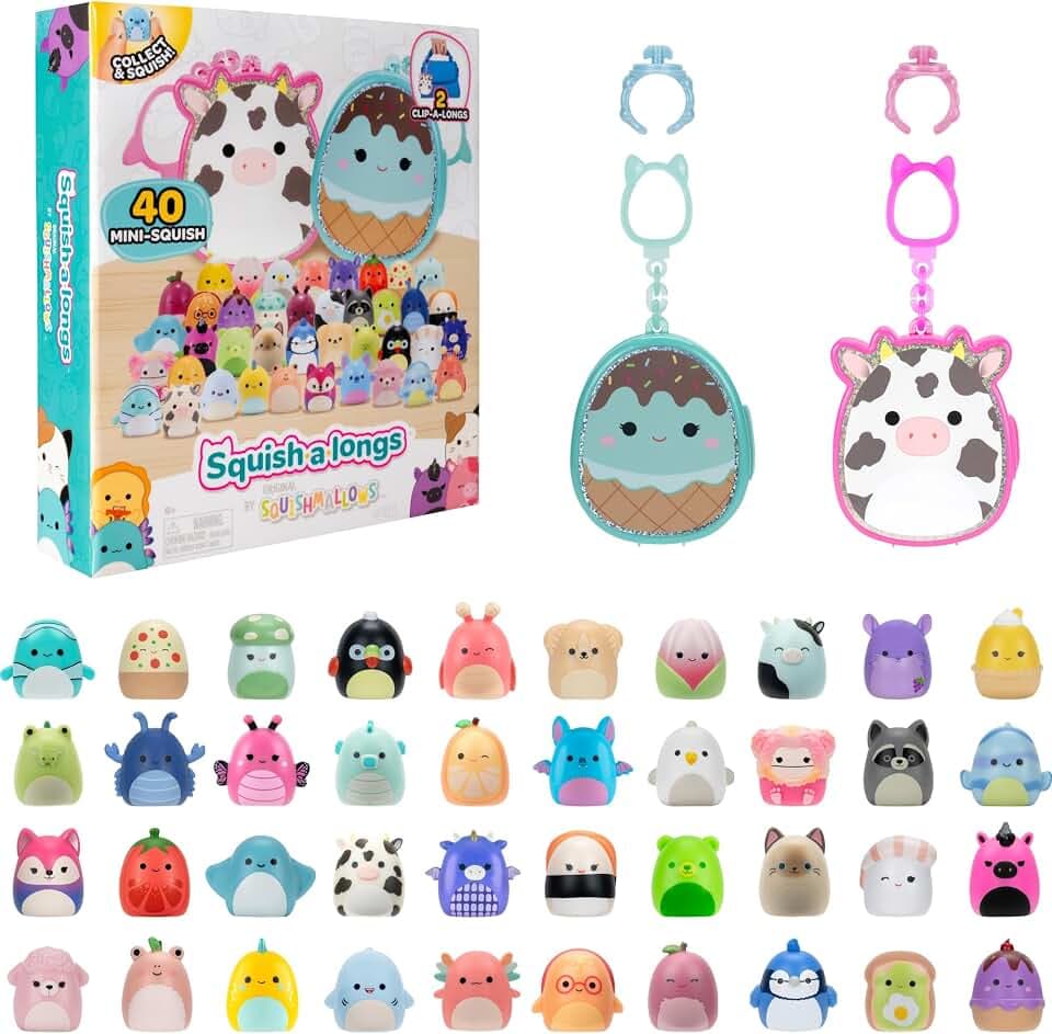 Squish-a-longs Bundle Pack - 40 Mini-Squish + 2 Clip-a-Longs Carrying Cases (Amazon Exclusive)