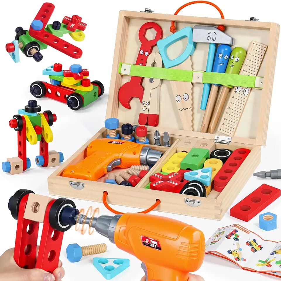 Jerryvon Montessori Spielzeug ab 3 Jahre - Werkzeugkoffer Kinder Werkzeug