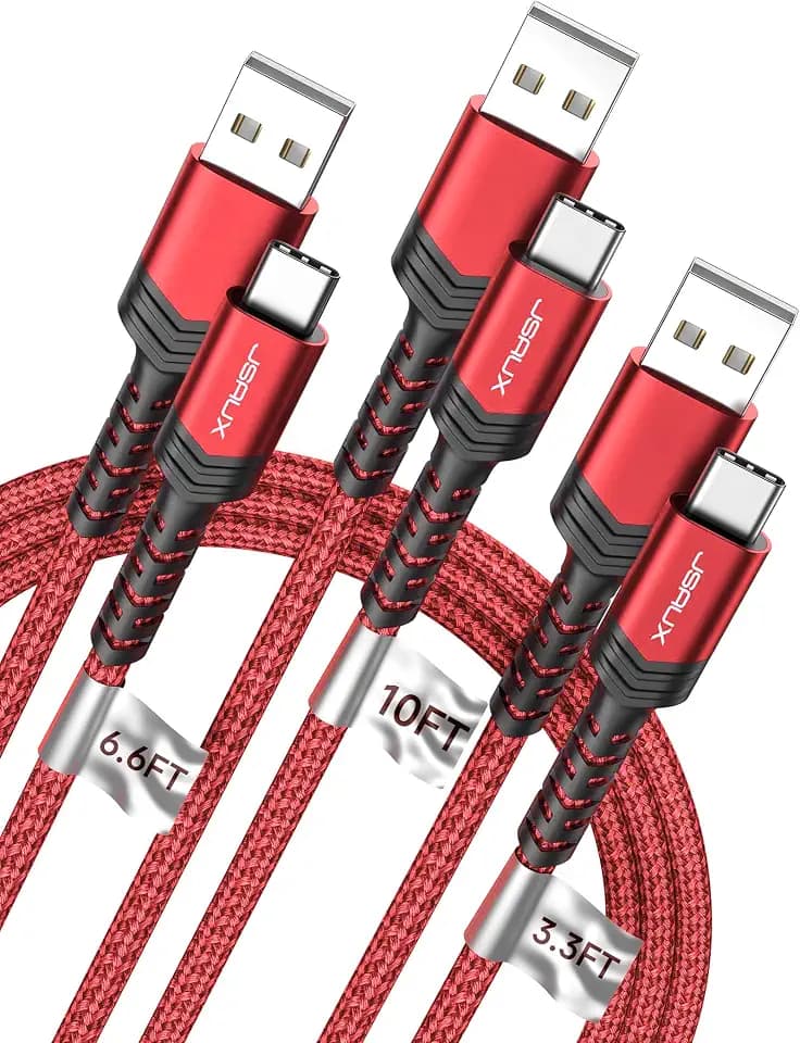 JSAUX USB to USB C Cable, USB C Cable for iPhone 18, 3-Pack (10+6.6+3.3FT)
