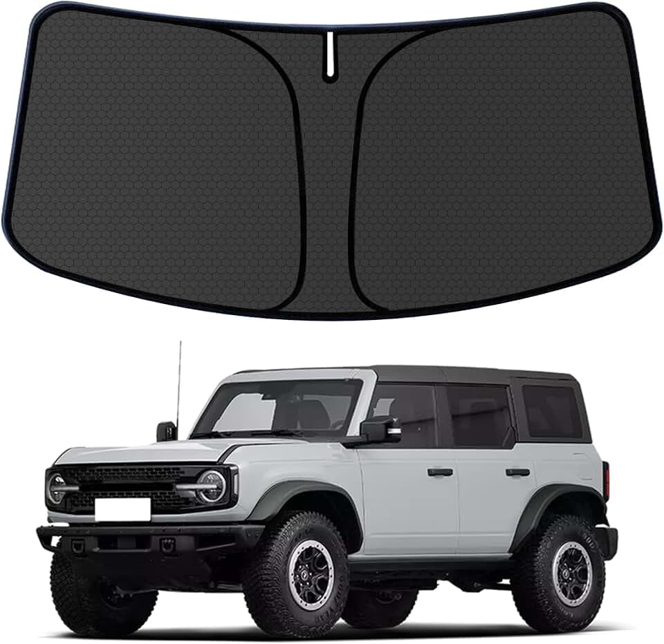 Bronco Customized Windshield Sun Shade for 2021-2025 2026 Bronco 2/4Door (Not for Bronco Sport) Front Window Sunshade Visor Protector Foldable Blocks UV Rays Keep Car Cooler Accessories