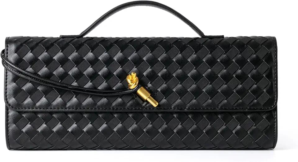 Joryin Woven Purse for Women Evening Clutch Woven Leather & Suede Handbags Crossbody Bag Suede Purse Formal Evening Bag