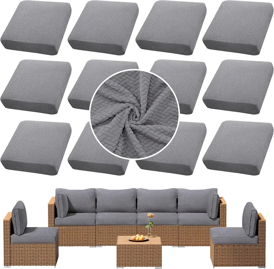 8PCS Patio Cushion Covers.Patio Furniture Couch SeatSlipcovers (.Grey., 12PCS)