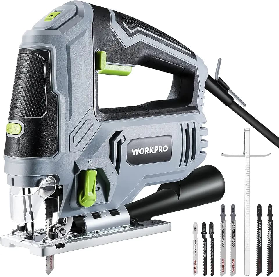 WORKPRO 6.5AMP Corded Jig Saw, 3000 SPM, 6 Variable Speeds, 7 Blades