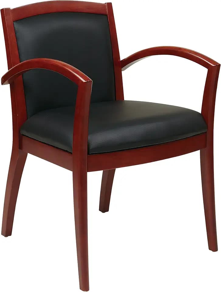 OSP Furniture Office Star NAP97CHY-EC3 Napa Full Cushion Black Leather Back and Seat Wood Guest Chair, Cherry