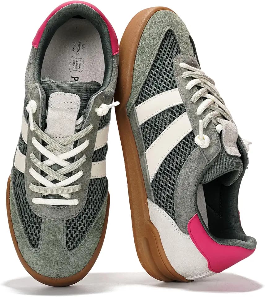 Genuine Leather Slip On Sneakers for Women with Leather Memory Foam Insole