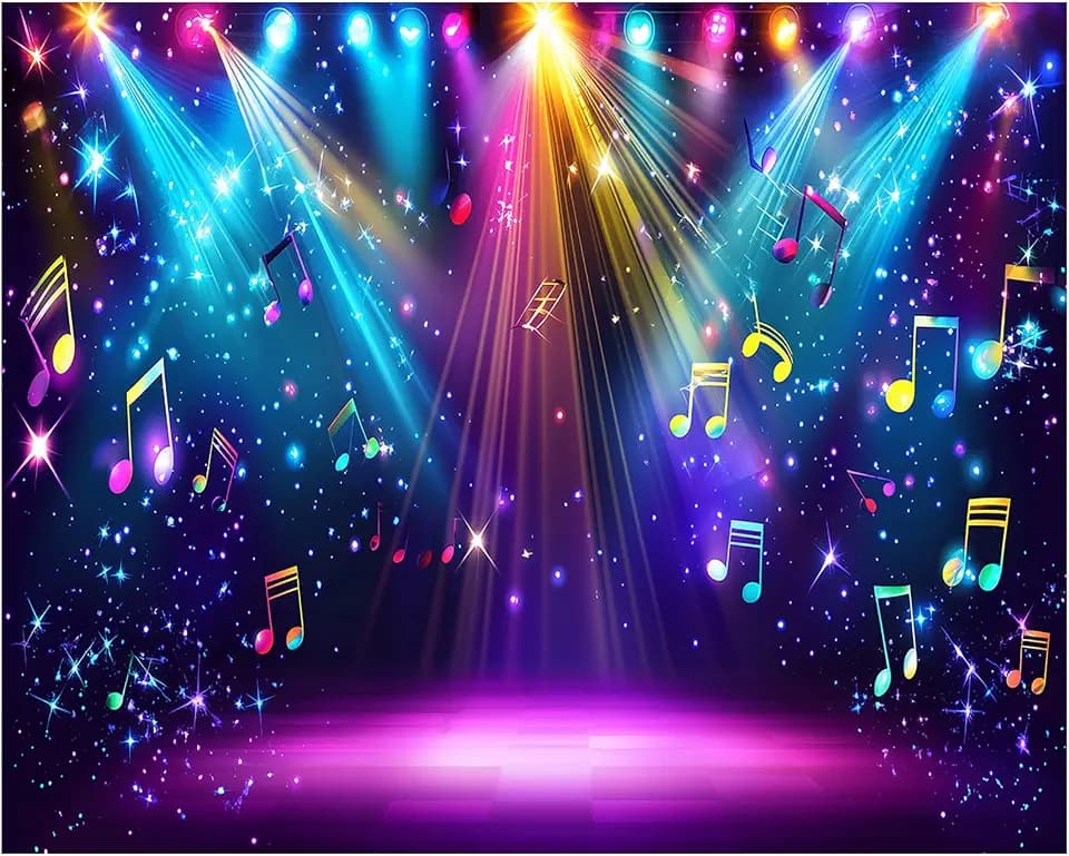 AIIKES 10x8ft Rainbow Stage Photography Backdrop1980s Colorful Disco Backdrop Rock Music Glow Neon Dance Birthday Party Decorations Backdrop XY142