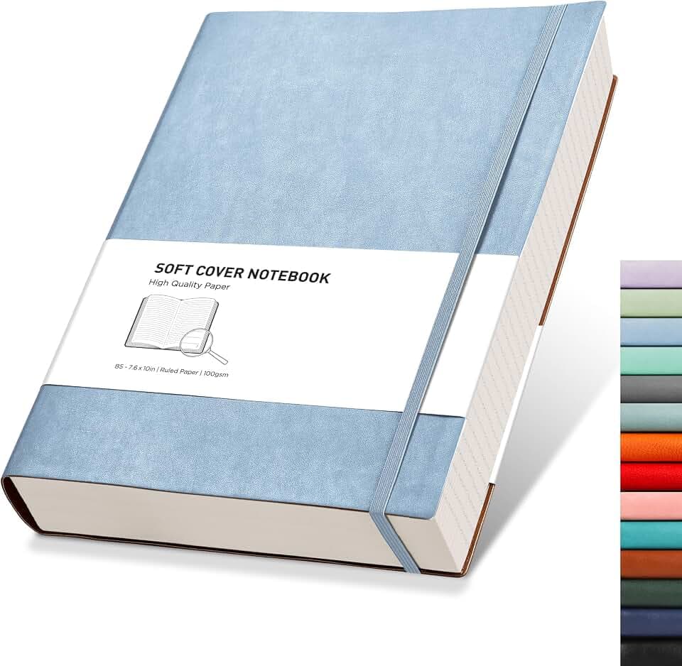 RETTACY College-Notizbuch, liniert, 320 nummerierte Seiten, großes B5, liniertes Tagebuch, 100 g/m² dickes liniertes Papier, Kunstleder-Softcover, für Damen, Herren, Arbeit, Schule, 19 x 25 cm