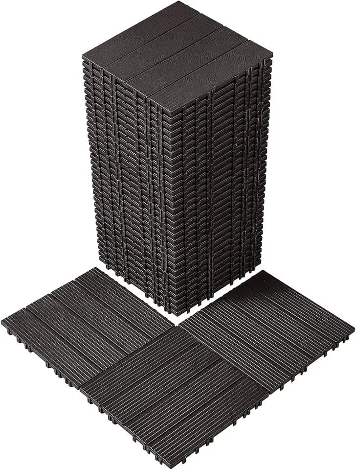 VEVOR Terrassenfliesen, 36er-Set, Balkonfliesen 30x30cm, Klickfliesen, wasserdichter Kunststoff-Bodenbelag für den Außenbereich, Terrassenbodenbelag für Veranda, Pool, Balkon, Hinterhof, Dunkelbraun