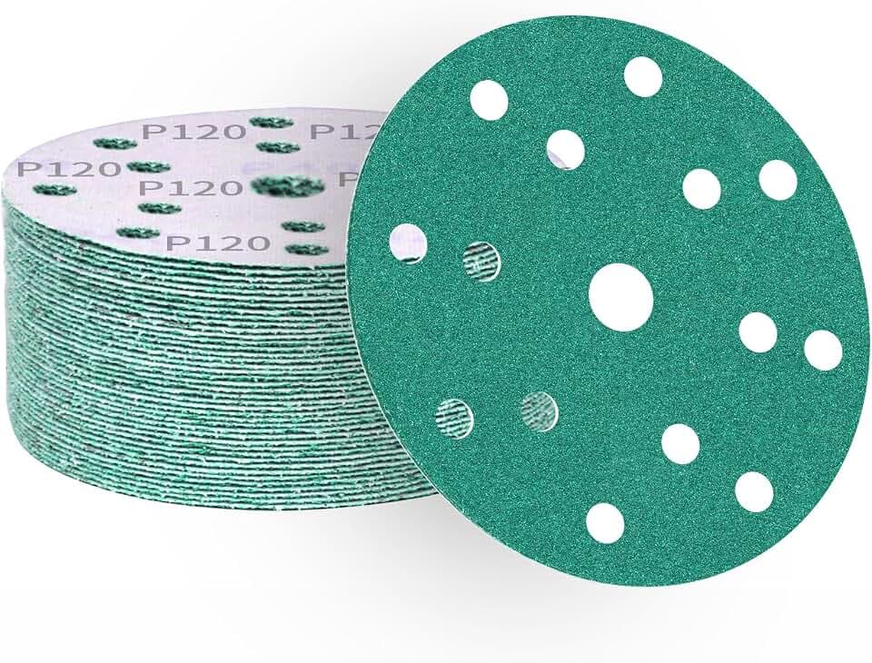 Schleifscheiben 150mm Klett 120 körnung Schleifpapier 15-Loch Profi für Exzenterschleifer(50 Stück)