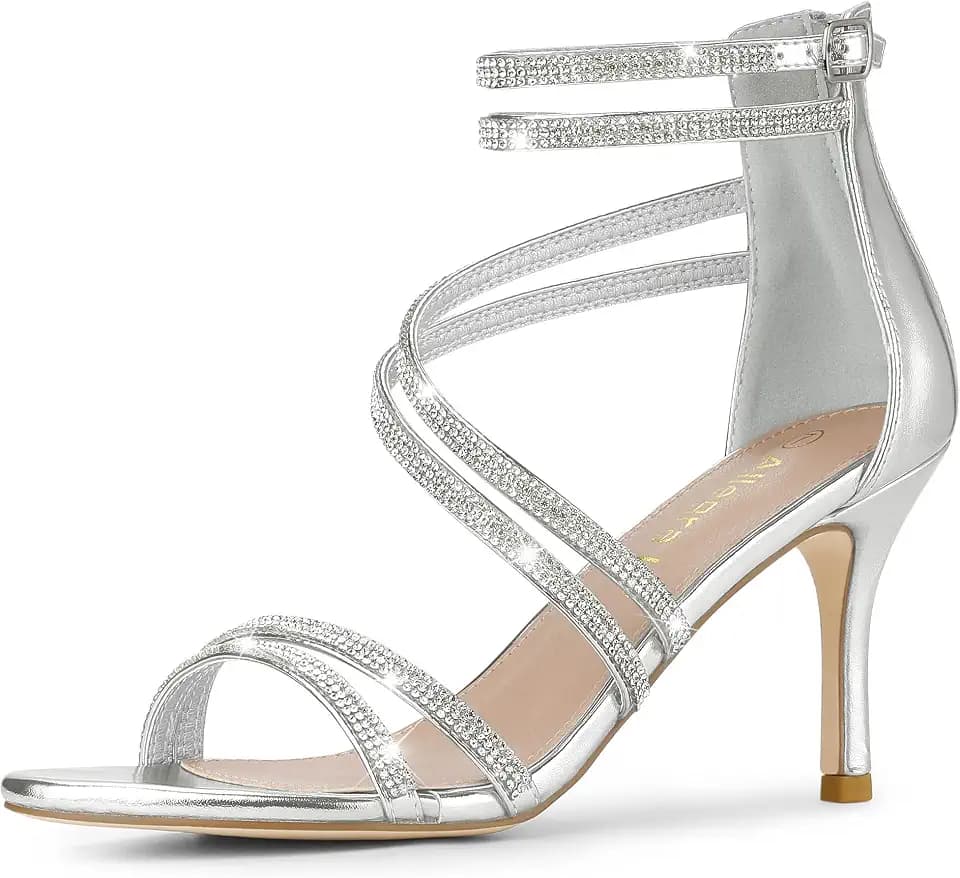 Allegra K Damen Knöchelriemen Strass Stiletto Absatz Sandalen