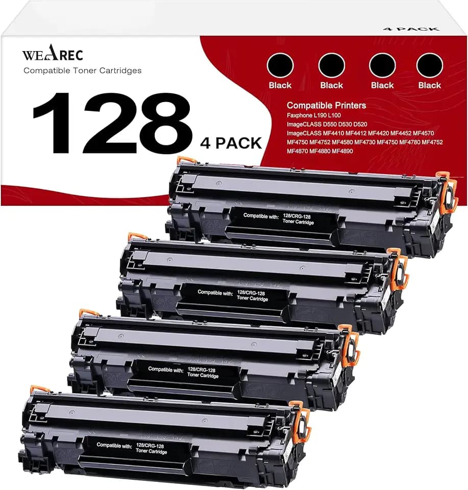 WEAREC Compatible Toner Cartridge Replacement for Canon 128 CRG128 Work with Faxphone L190 L100 ImageCLASS D550 D530 MF4410 MF4412 MF4420 MF4452 Printer(4-Pack)