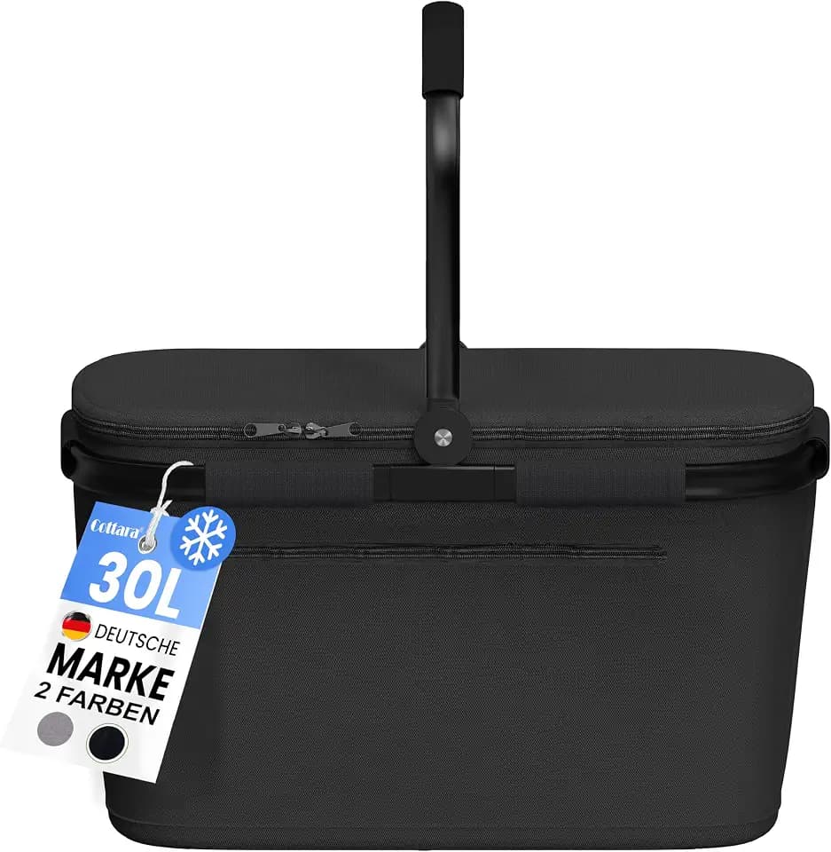 COTTARA Thermo Einkaufskorb mit Deckel – Korb Kühltasche mit Deckel Schwarz