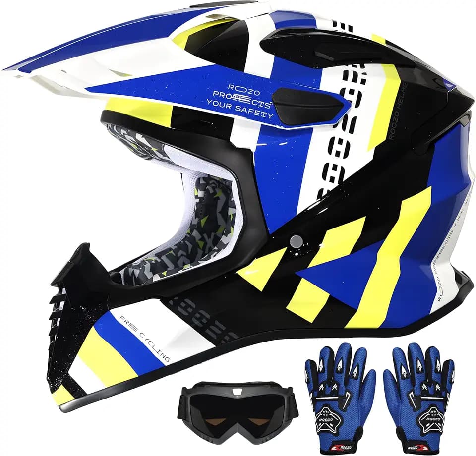 DOT Approved Youth Dirt Bike Helmet Kids Full Face Motocross Helmets Set
