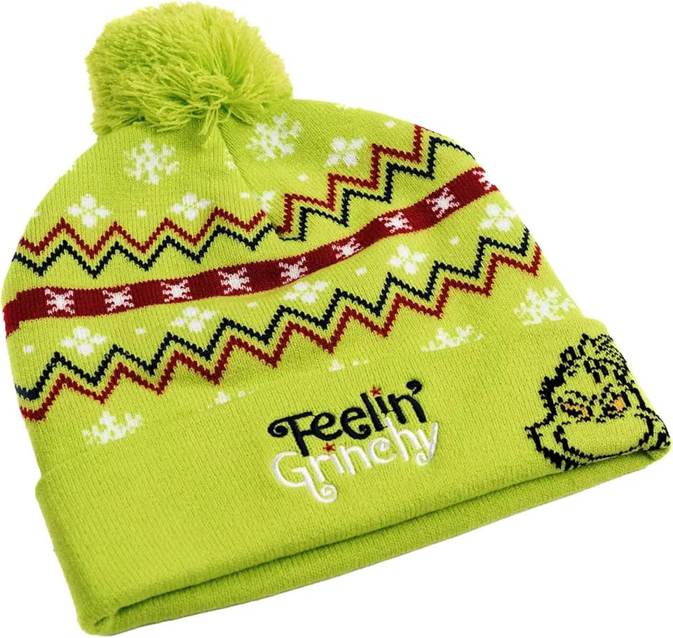 United Labels Grinch Wintermütze mit Bommel Feelin Grinchy, Grün, Strickmütze für Damen und Herren, Bommelmütze Unisex, Wollmütze