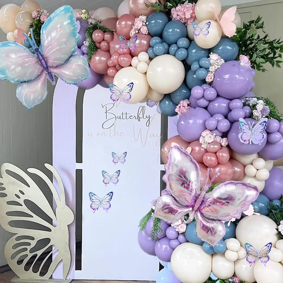 Butterfly Balloons 186Pcs Foil Arch Kit | 4 Colors Quick-Install Garland for Baby Shower, Wedding, Birthday Party Decorations | Reusable 3D Stickers Design(Blue)