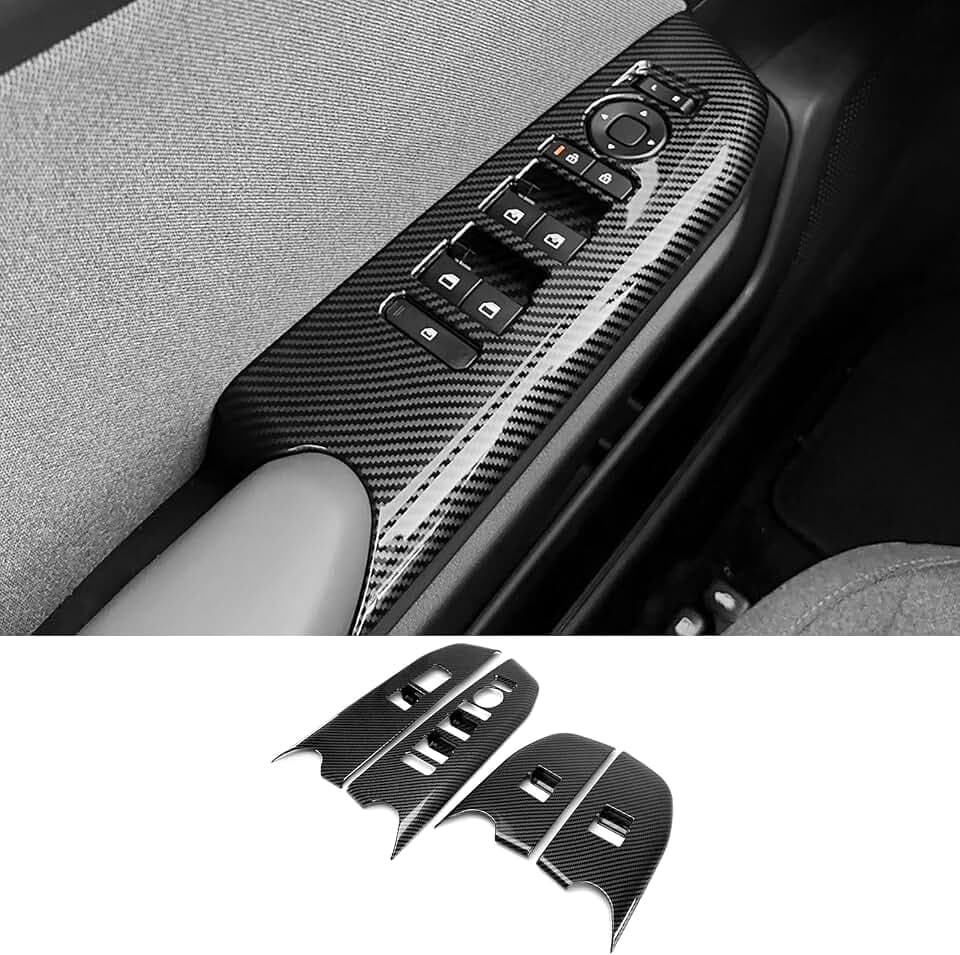 Car Interior Window Switch Panel Cover Side Door Glass Lock Control Button Cover Compatible with Kia K4 2025-2026 Accessories (Carbon Fiber Style)