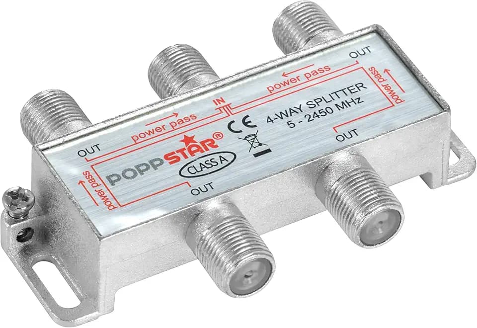 Poppstar Sat-Verteiler Splitter Umschalter 4-Fach (analog/digital/BK/unicable/HD/4K tauglich) für TV, Satellit, Fernseher, Radio, LNB