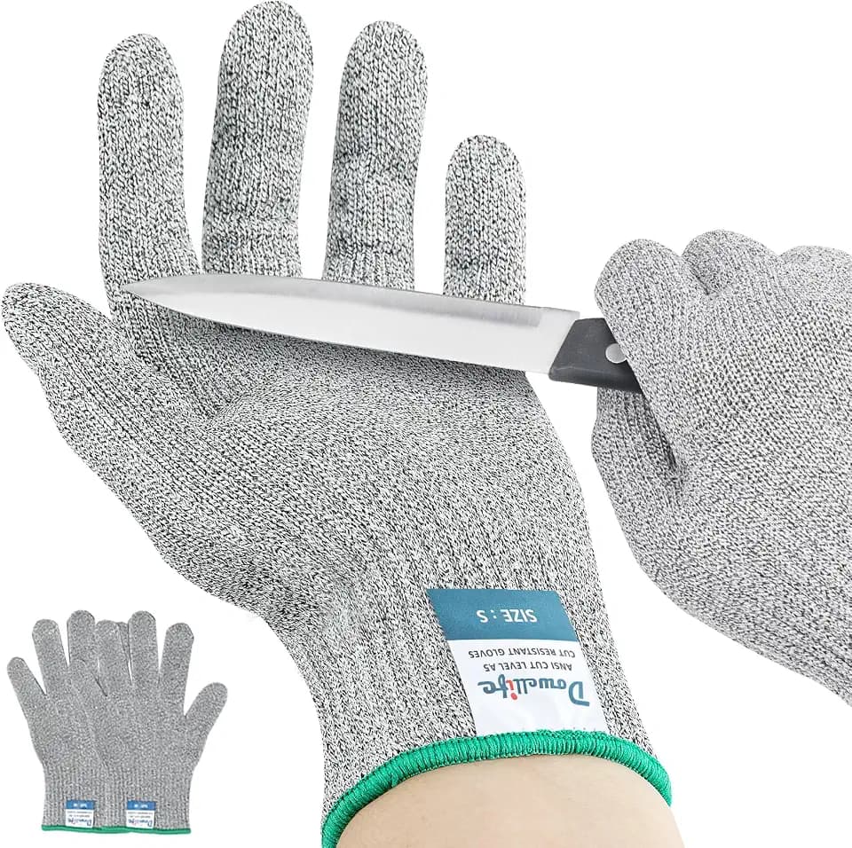 Dowellife Cut Resistant Gloves A9 Maximum Protection - Food Grade Kitchen & Chef Gloves for Food Prep, Knife Cutting, Mandoline Slicing, Butcher, Oyster Shucking, Fish Handling (Large, 2 Pairs)
