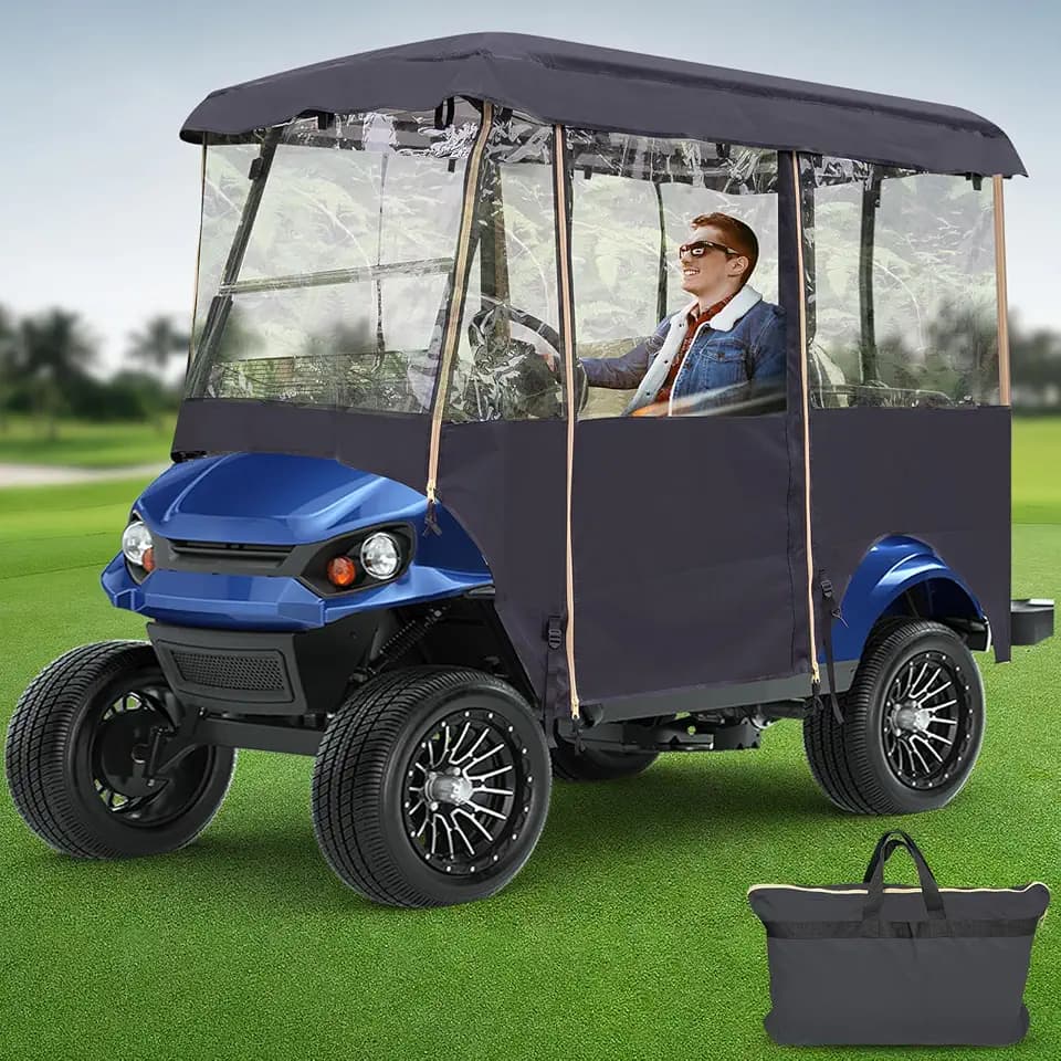 Golf Cart Enclosure 4 Passenger for Club Car, EZGO, Yamaha, ICON, 2+2 Seater Model with 86" and 94" Extended Long Roof, All-Weather Rain Cover, Four-Sided Zippered Openings