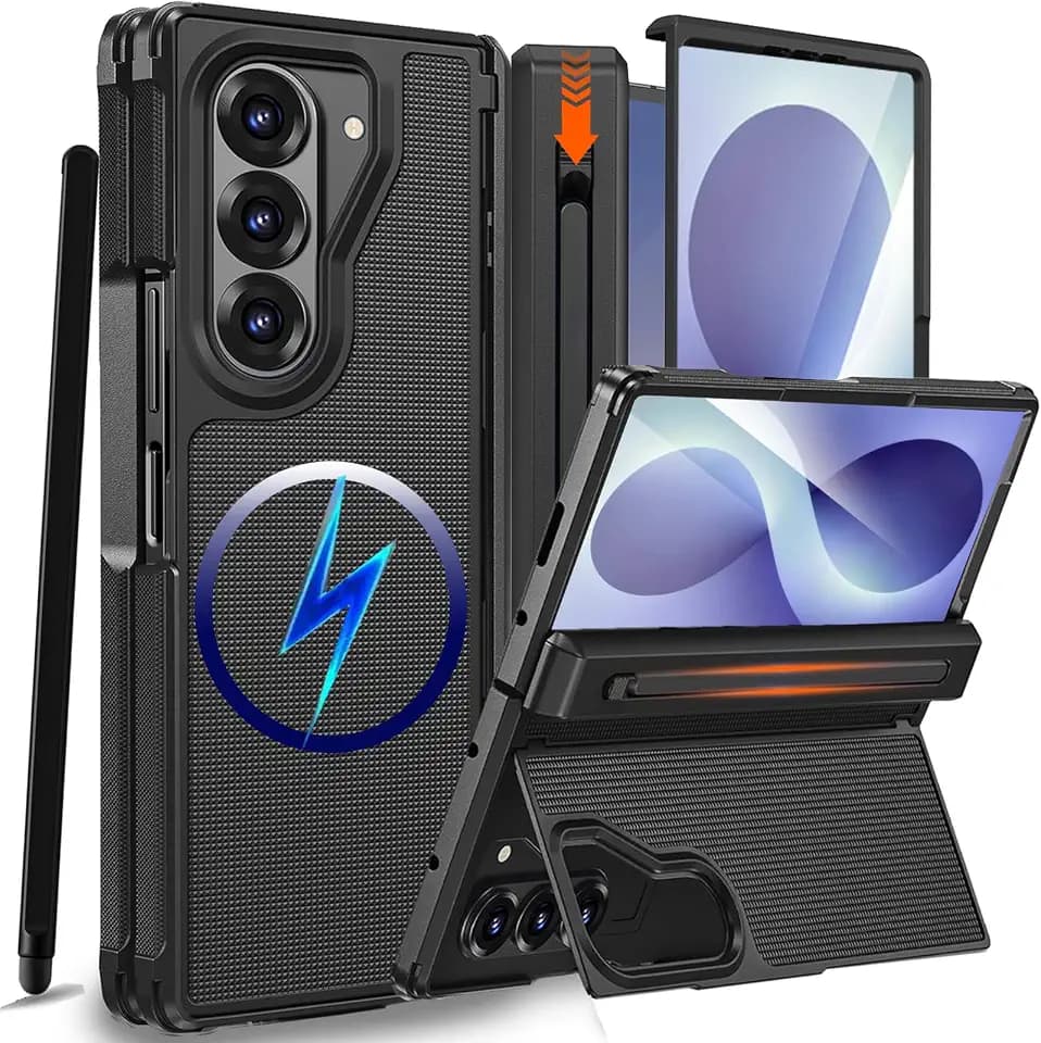 NINKI for Samsung Galaxy Z Fold 8 Ultra Case with S Pen Holder & Stylus & Invisible Kickstand, Magnetic Screen Protector Hinge Phone Cover for Samsung Z Fold 8 Ultra Case with Slim S Pen Slot – Black