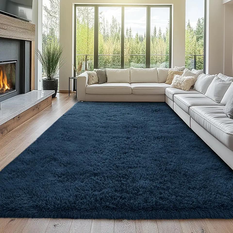 8x10 Navy Blue Area Rug: Shag Rug for Living Room - Non-Slip Indoor