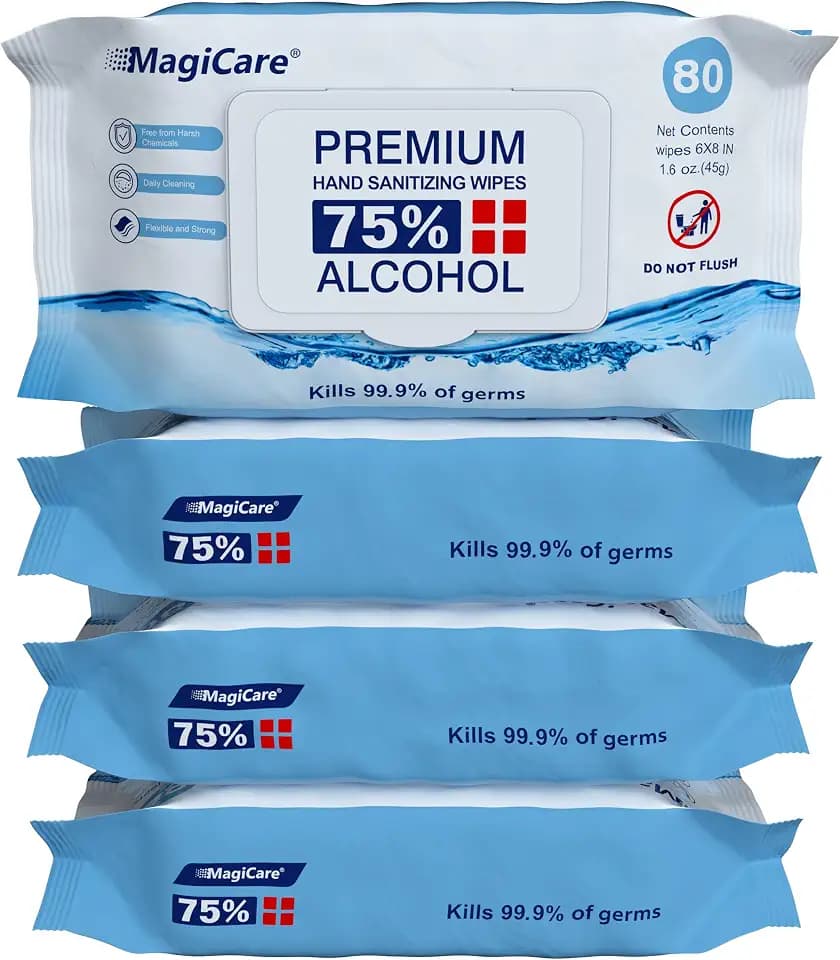 MagiCare 75% Large Alcohol Wipes (4-80ct pks, 320ct), Hand Sanitizer Wipes