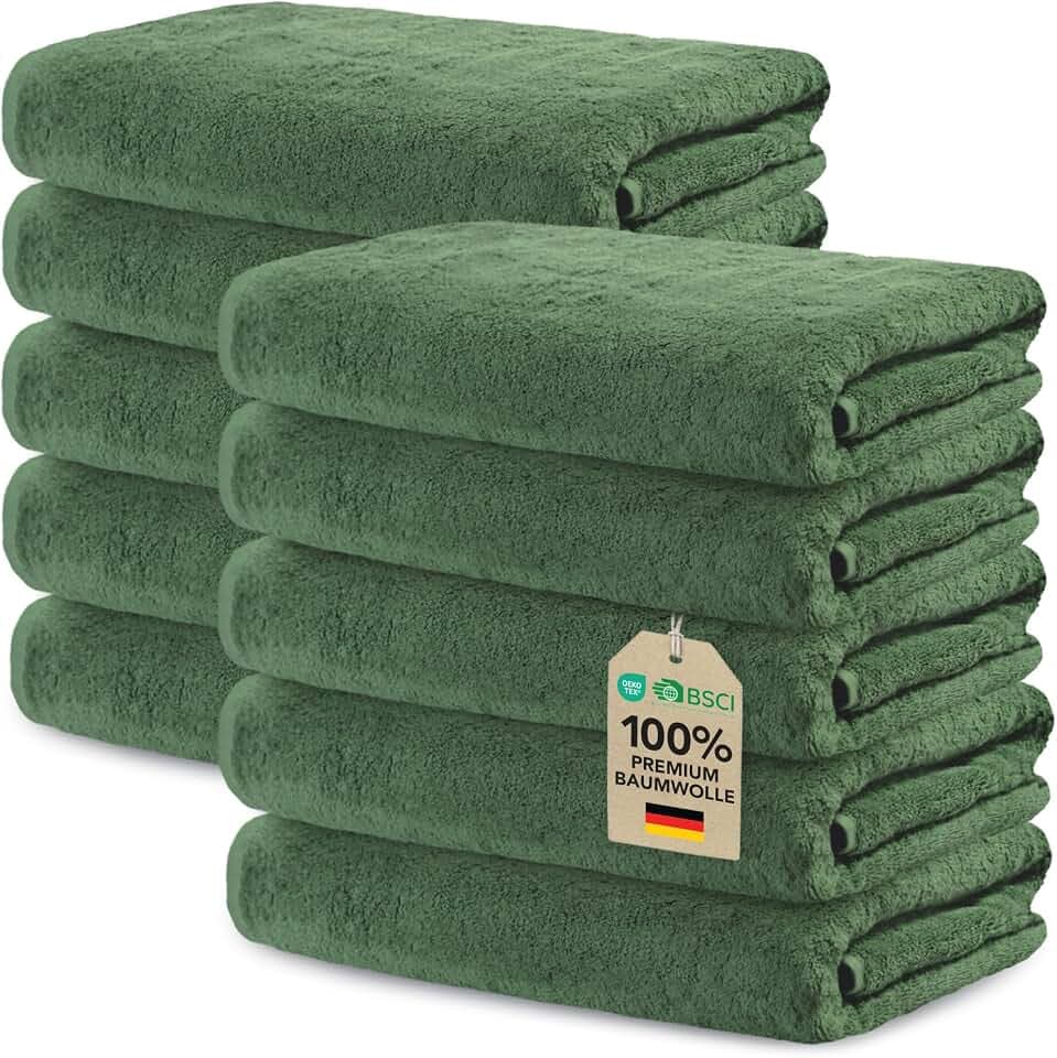 Ôhm Gästehandtuch Baumwolle 30x50 cm Tannengrün 10er-Set