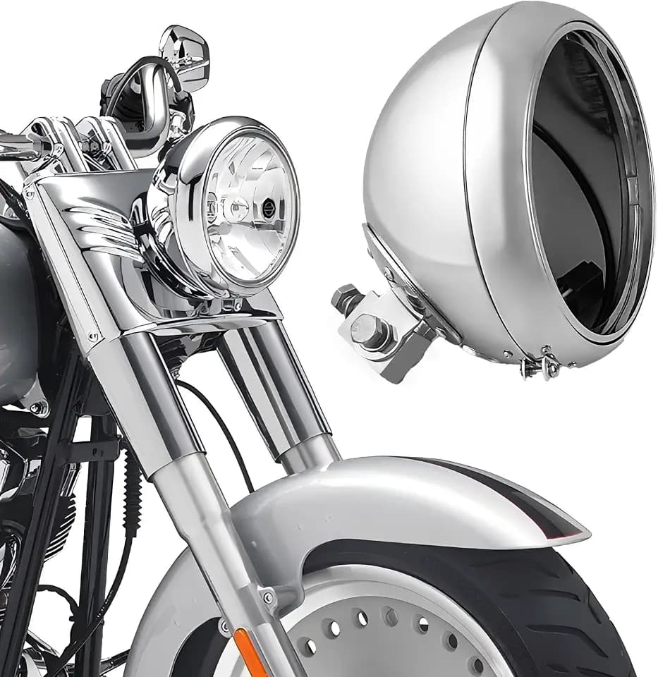 Motorcycle 7in Round Headlight Housing Headlamp Shell Protective Cover Universal for 7in Headlight(Chrome)