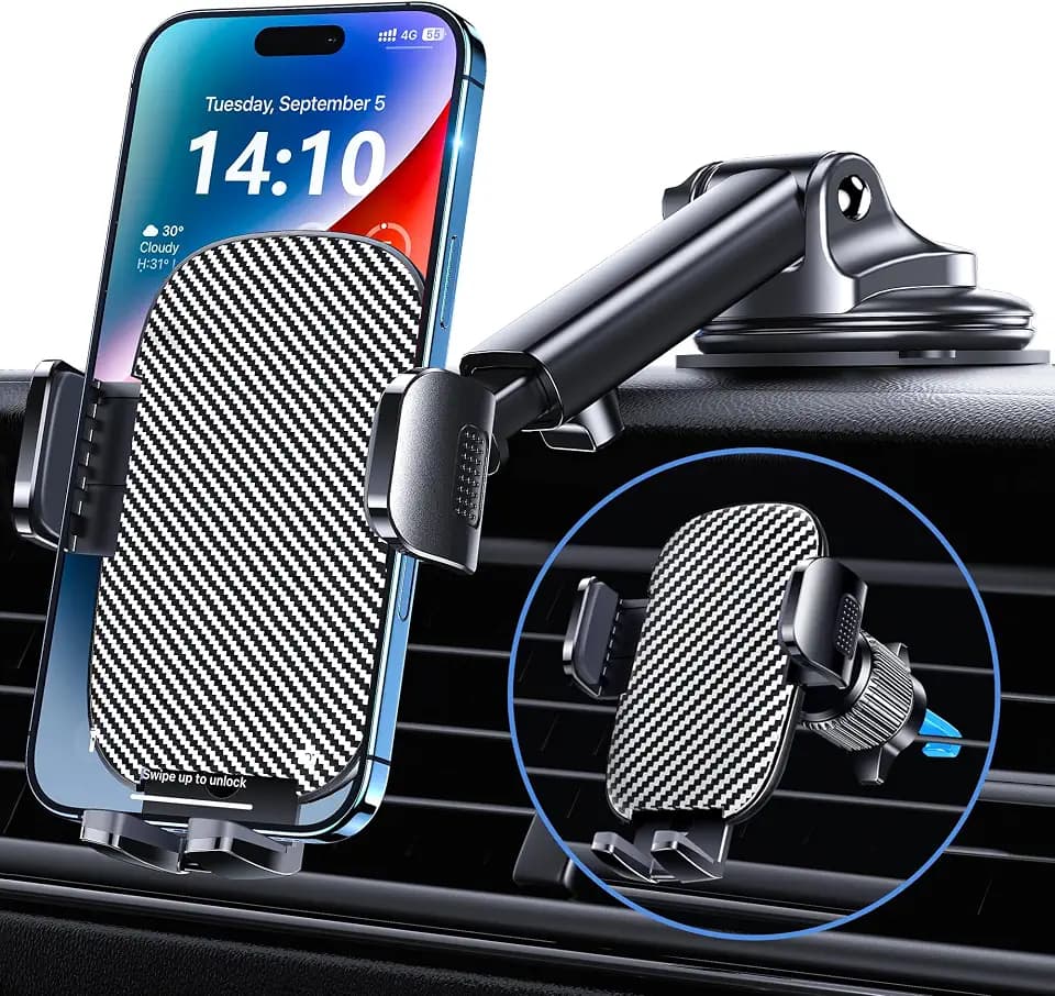 GUWEZ Phone Holder Car Mount for iPhone [Powerful Suction] Phone Mount for Car Dashboard Windshield Air Vent Universal Accessories [Thick Cases Friendly] Automobile Phone Holder Fit iPhone Smartphone