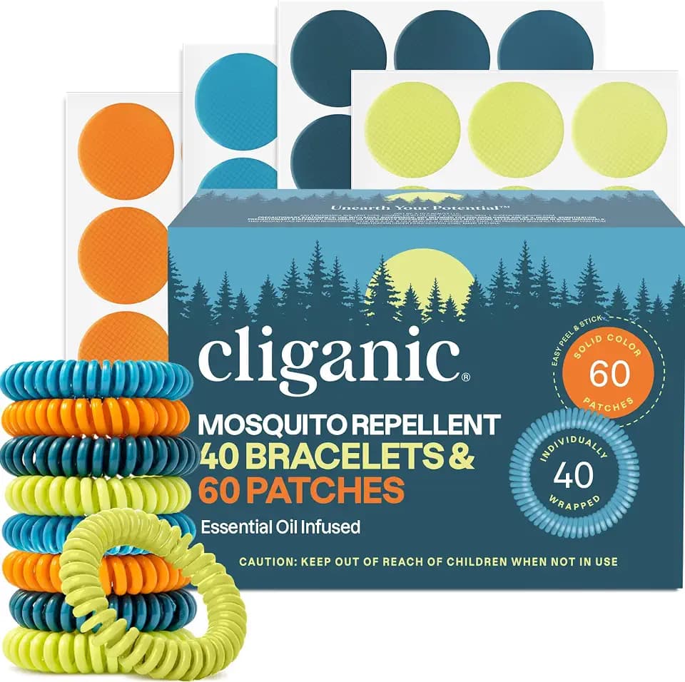 Cliganic Mosquito Repellent Bracelets & Stickers, 40 Bands & 60 Patches