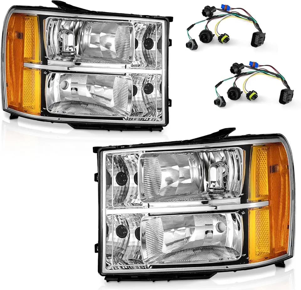 WEELMOTO Chrome Headlights Assembly for 2007-2013 GMC Sierra 1500 Halogen